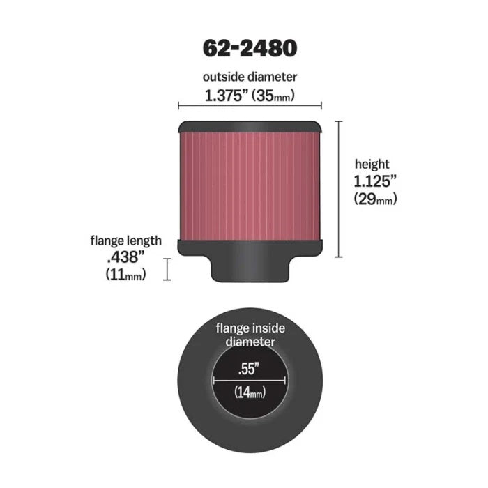 K&N 62-2480 Vent Air Filter / Breather 5.512\" FLG 1-3/8\" OD 1-1/8\" H Photo-0