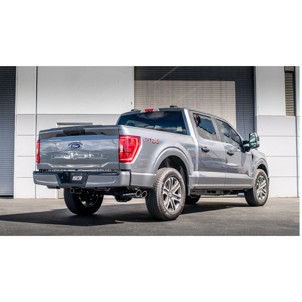 BORLA 140872 Cat-Back™ System F-150 2021 2.7L/3.5L V6 AT 2+4WD 4DR CC SB, EC STB (145.4" WB) LARIAT, KING RANCH, PLATINUM, LTD 3", 2.25" "ATAK" D RD RL AC S TIP: 4" RD X 11" CHROME Photo-1
