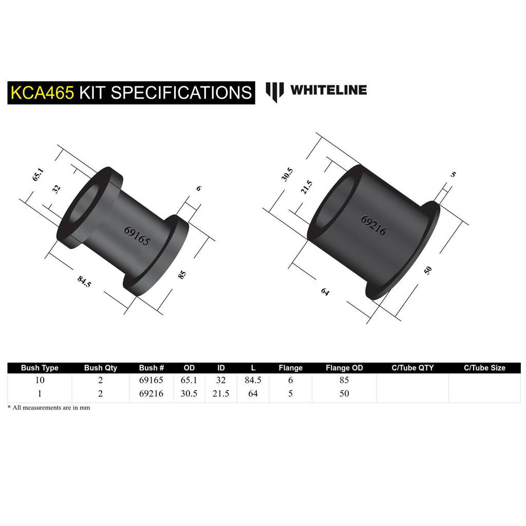 WHITELINE KCA465 Front Lower Inner Rear Bushings Offset Caster/Anti Lift for Ford Focus/Mazda3 Photo-4