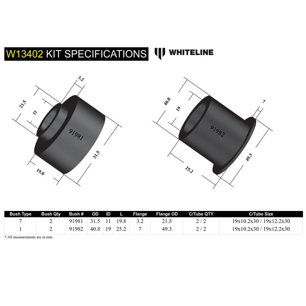 WHITELINE W13402 Front Steering Rack/Pinion - Mount Bushing Kit for Toyota Avensis T27 Photo-4
