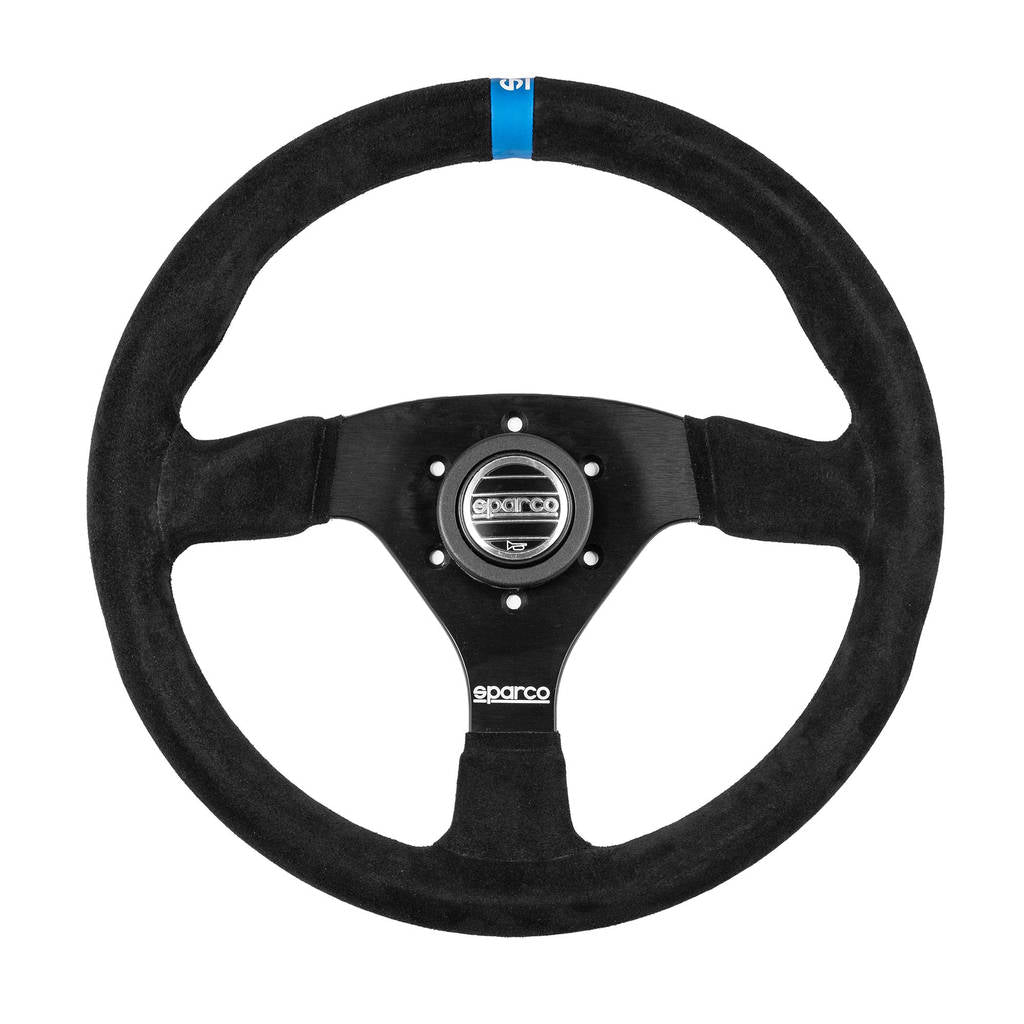 SPARCO 015R383PSNLOGO Steering wheel R383, suede, black, blue mark diam.330mm, reach 39mm Photo-0