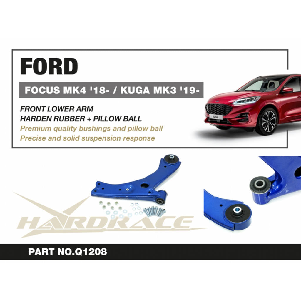 HARDRACE Q1208 Front Lower Arm Assy (Pillow Ball + harden Rubber) 2PCS/SET for FORD Focus MK4 2018/ Kuga MK3 2019 Photo-1