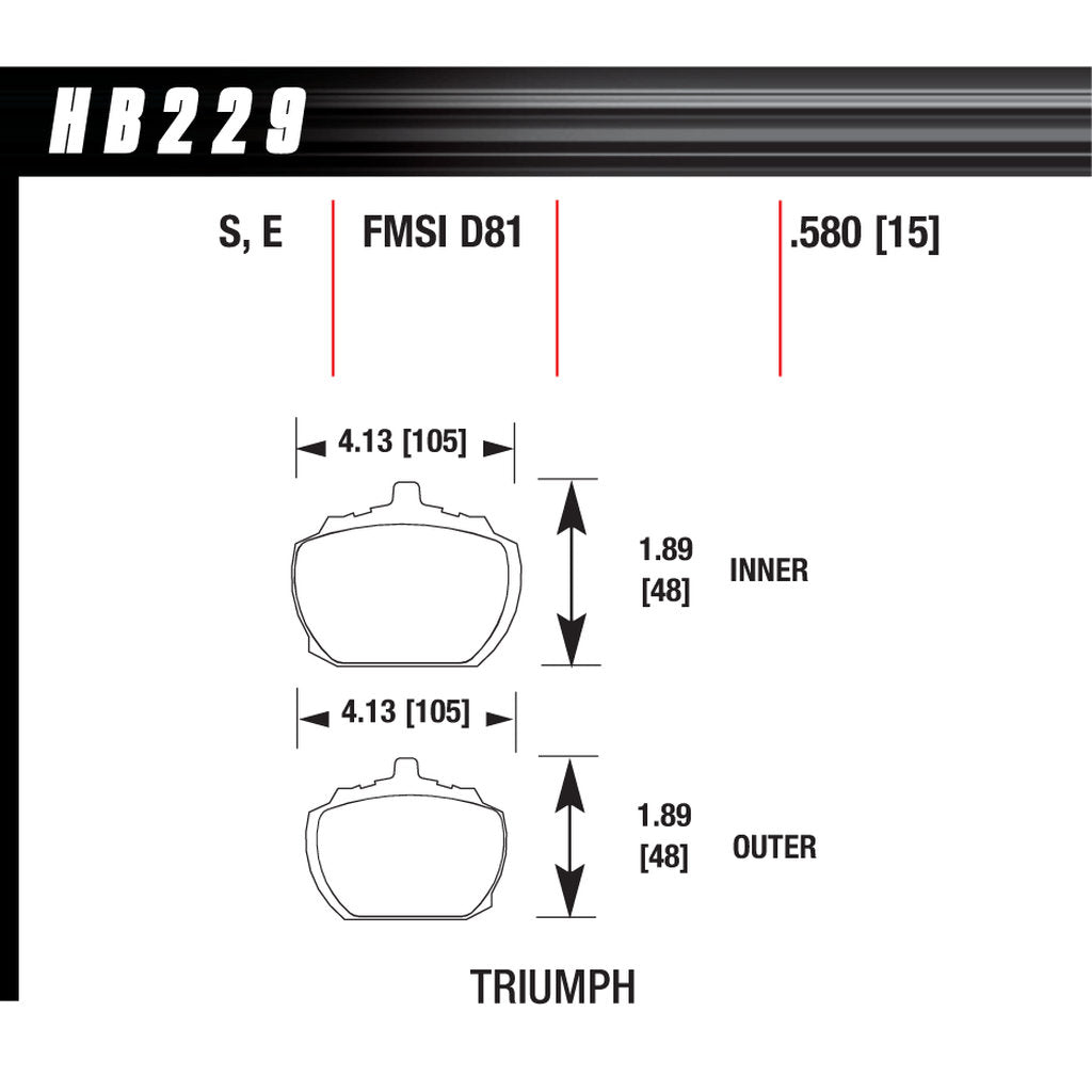 HAWK HB229D.580 Front Brake Pads ER-1 Endurance Racing for TRIUMPH TR8 1980-1982 Photo-2