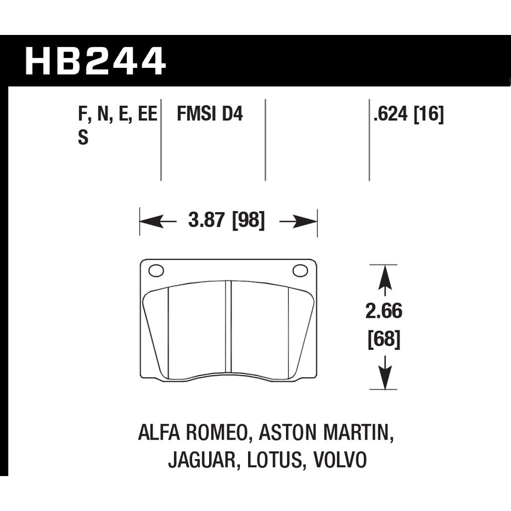 HAWK HB244D.624 Front Brake Pads ER-1 Endurance Racing for MERCEDES-BENZ 230S 1969/ JAGUAR XJ6 1975 Photo-2