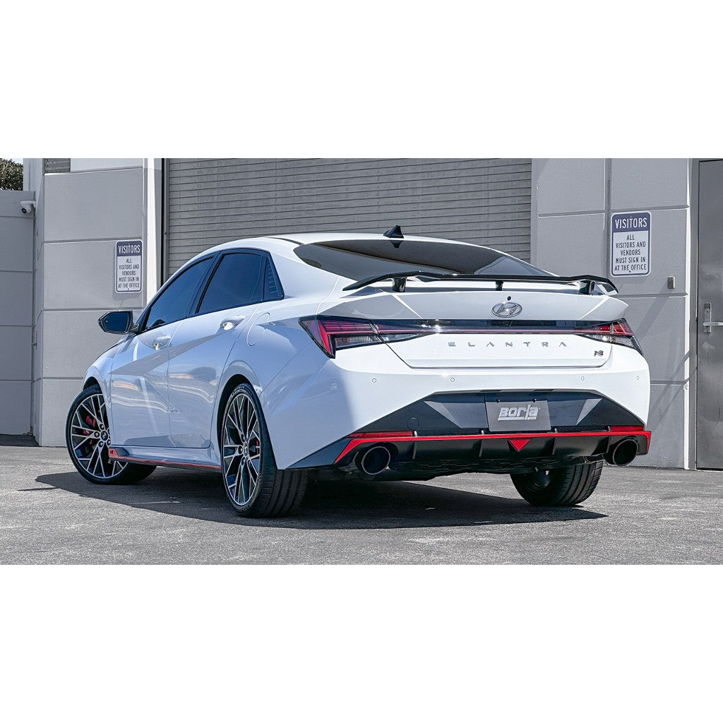 BORLA 140925BC Cat-Back Exhaust System ATAK 3", TIP 5" Black Chrome, T-304 Stainless Steel for HYUNDAI Elantra N 2.0L 2022-2023 Photo-1