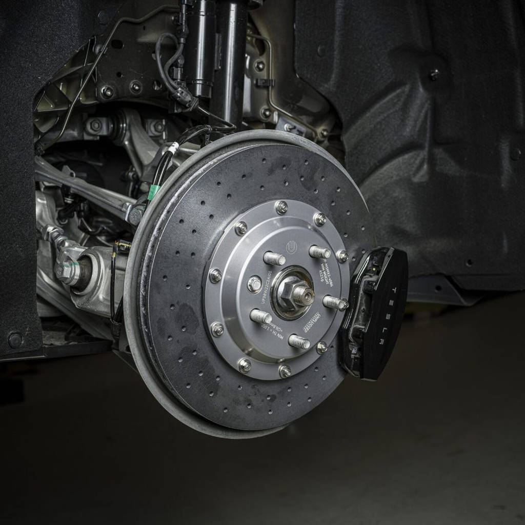 UNPLUGGED PERFORMANCE UP-MSMX2-133-2.1 Rear Brake Rotor Kit, Large Sweep, Carbon Ceramic + Racing Pad Kit for TESLA Model S 2021 Photo-0
