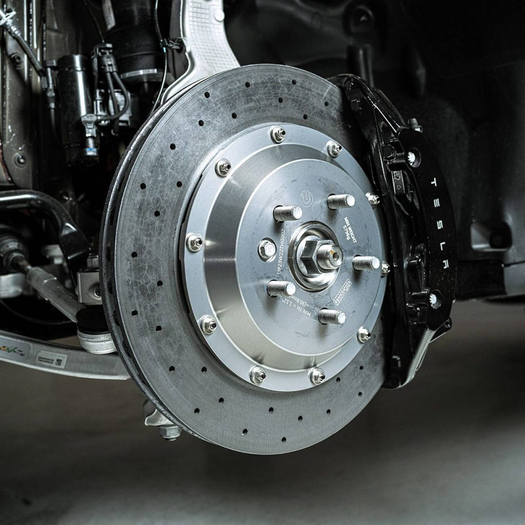UNPLUGGED PERFORMANCE UP-MS2-134-3.1 Front Brake Rotor Kit, Large Sweep, Carbon Ceramic + Racing Brake Pad Kit for TESLA Model S2 2021 Photo-0
