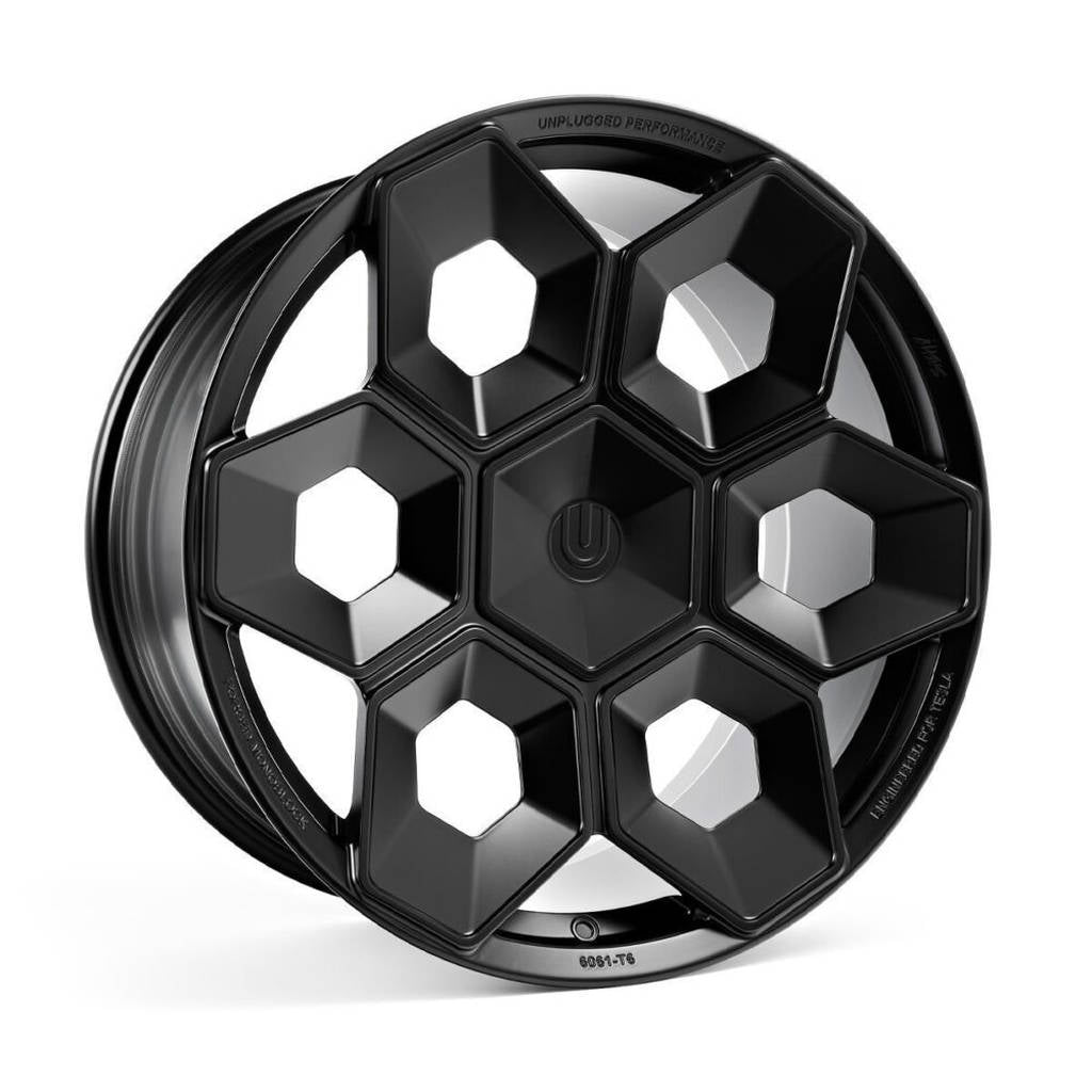 UNPLUGGED PERFORMANCE UP-CYBRHEX-DBL-005 Single Wheel UP CYBRHEX 21x10.5+35 - 5x114.3 / 5x120, Double Drilled, Satin Titanium for TESLA Cybertruck / Model Y Photo-0