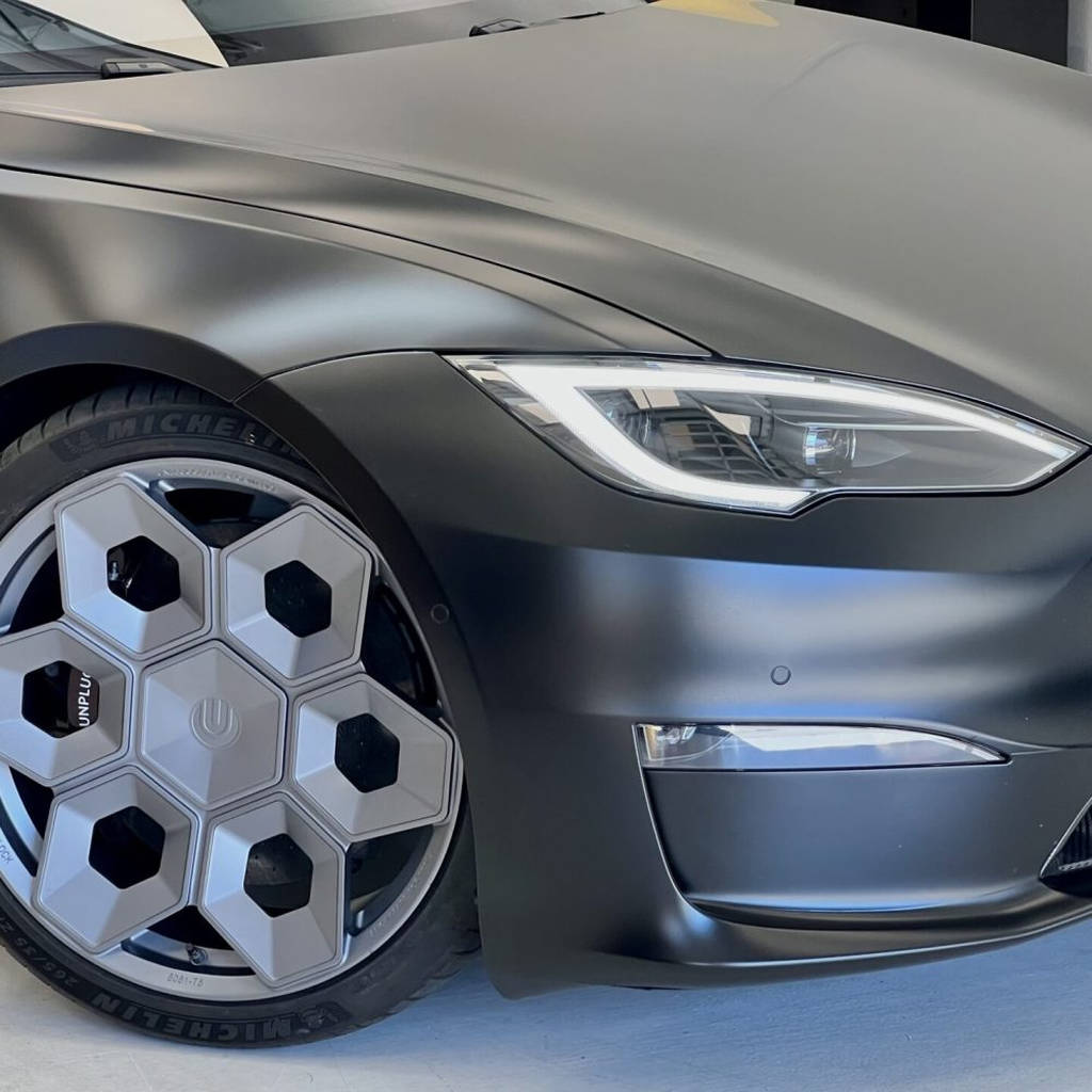 UNPLUGGED PERFORMANCE UP-CYBRHEX-DBL-005 Single Wheel UP CYBRHEX 21x10.5+35 - 5x114.3 / 5x120, Double Drilled, Satin Titanium for TESLA Cybertruck / Model Y Photo-3