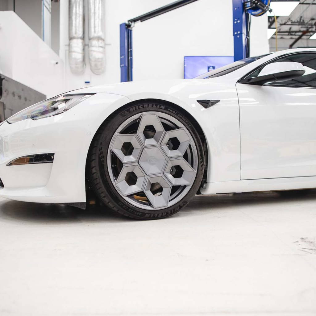 UNPLUGGED PERFORMANCE UP-CYBRHEX-DBL-005 Single Wheel UP CYBRHEX 21x10.5+35 - 5x114.3 / 5x120, Double Drilled, Satin Titanium for TESLA Cybertruck / Model Y Photo-5
