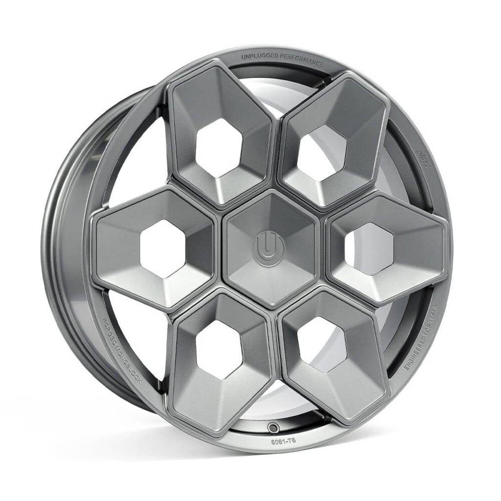UNPLUGGED PERFORMANCE UP-CYBRHEX-DBL-005 Single Wheel UP CYBRHEX 21x10.5+35 - 5x114.3 / 5x120, Double Drilled, Satin Titanium for TESLA Cybertruck / Model Y Photo-14