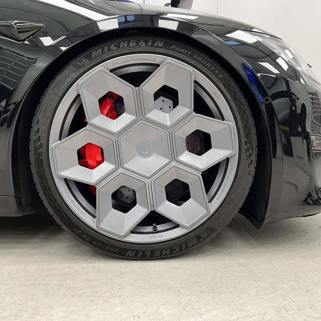 UNPLUGGED PERFORMANCE UP-CYBRHEX-DBL-005 Single Wheel UP CYBRHEX 21x10.5+35 - 5x114.3 / 5x120, Double Drilled, Satin Titanium for TESLA Cybertruck / Model Y Photo-15