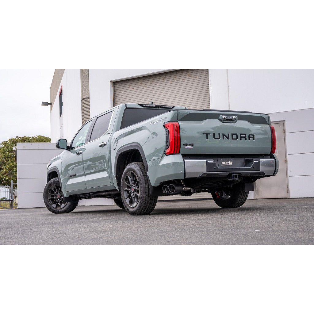 BORLA 140939CFBA Exhaust System Cat-Back "S-TYPE" D RD AC S 2.50" TIP: 4.50" RD X 10.00" CARBON FIBER BLACK ANODIZED for TOYOTA TUNDRA '22-'24 3.4L V6 AT 2+4WD 4DR CCSB+ECSTB WB 145.7" Photo-1