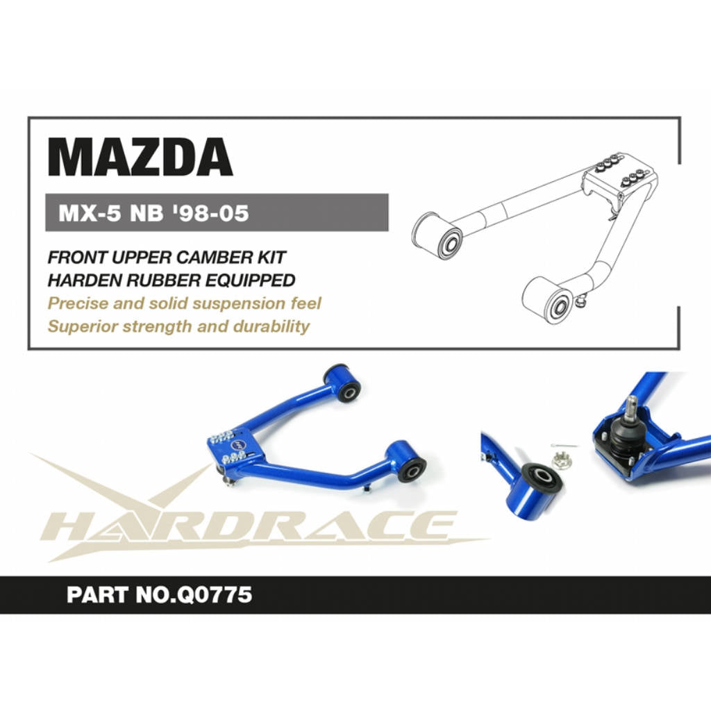 HARDRACE Q0775 Front Upper Camber Arm (Harden Rubber) 2PCS / ET for MAZDA MIATA NB'98-05 Photo-1