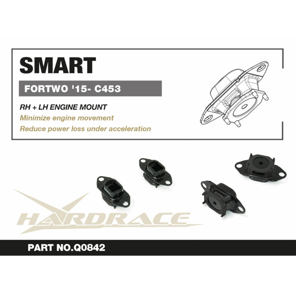 HARDRACE Q0842 Engine Mount - RH+LH (Harden Rubber) - 2PCS / SET for SMART FORTWO '15- C453 Photo-1