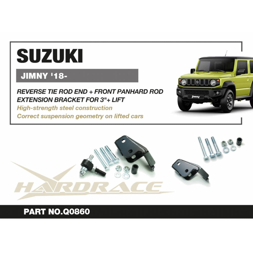 HARDRACE Q0860 REVERSE Tie Rod End +Front PANHARD ROD EXTENSION BRACKET for LHD USE / for 3"+ LIFT- 2PCS / SET for SUZUKI JIMNY '18- Photo-1