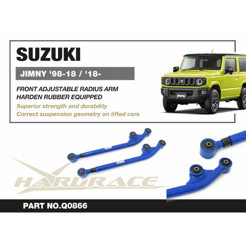 HARDRACE Q0866 Front Adjustable RADIUS Arm (Harden Rubber) - 2PCS / SET LIFT 3 INCHES for SUZUKI JIMNY '98-18 / '18- Photo-1