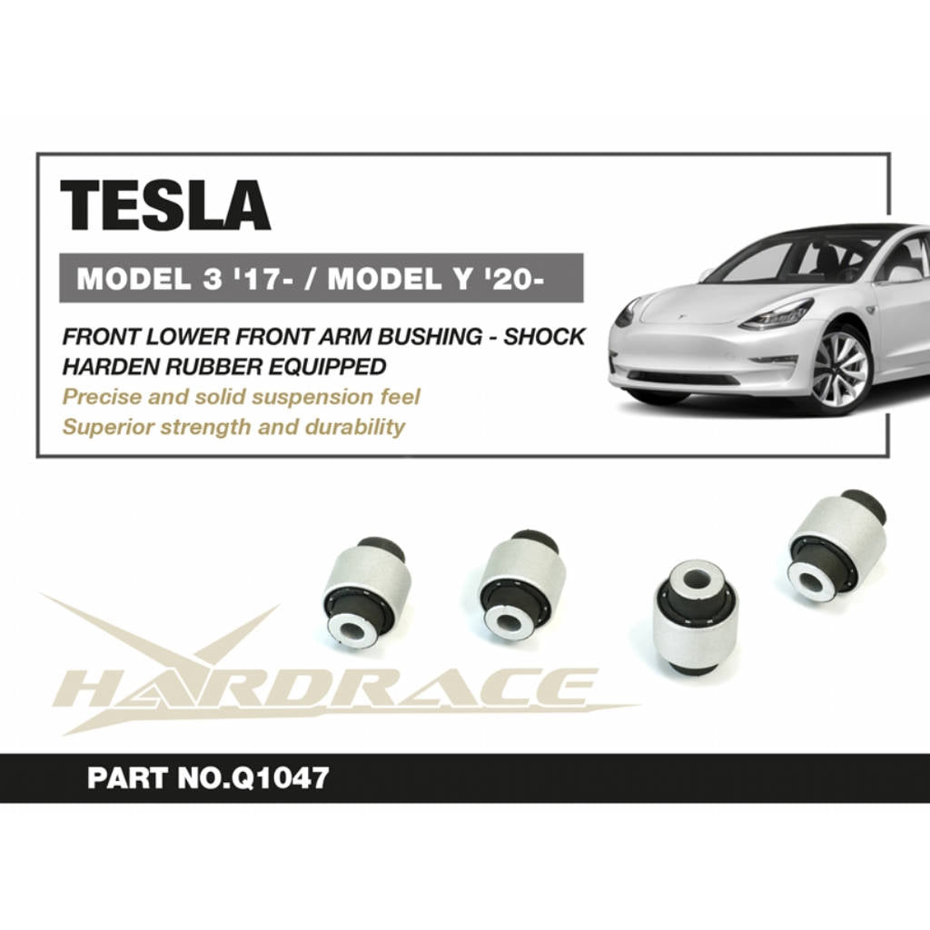 HARDRACE Q1047 Front Lower Front STRAIGHT Arm SHOCK Bushing (Harden Rubber) - 2PCS / SET for TESLA MODEL 3 '17- Photo-1