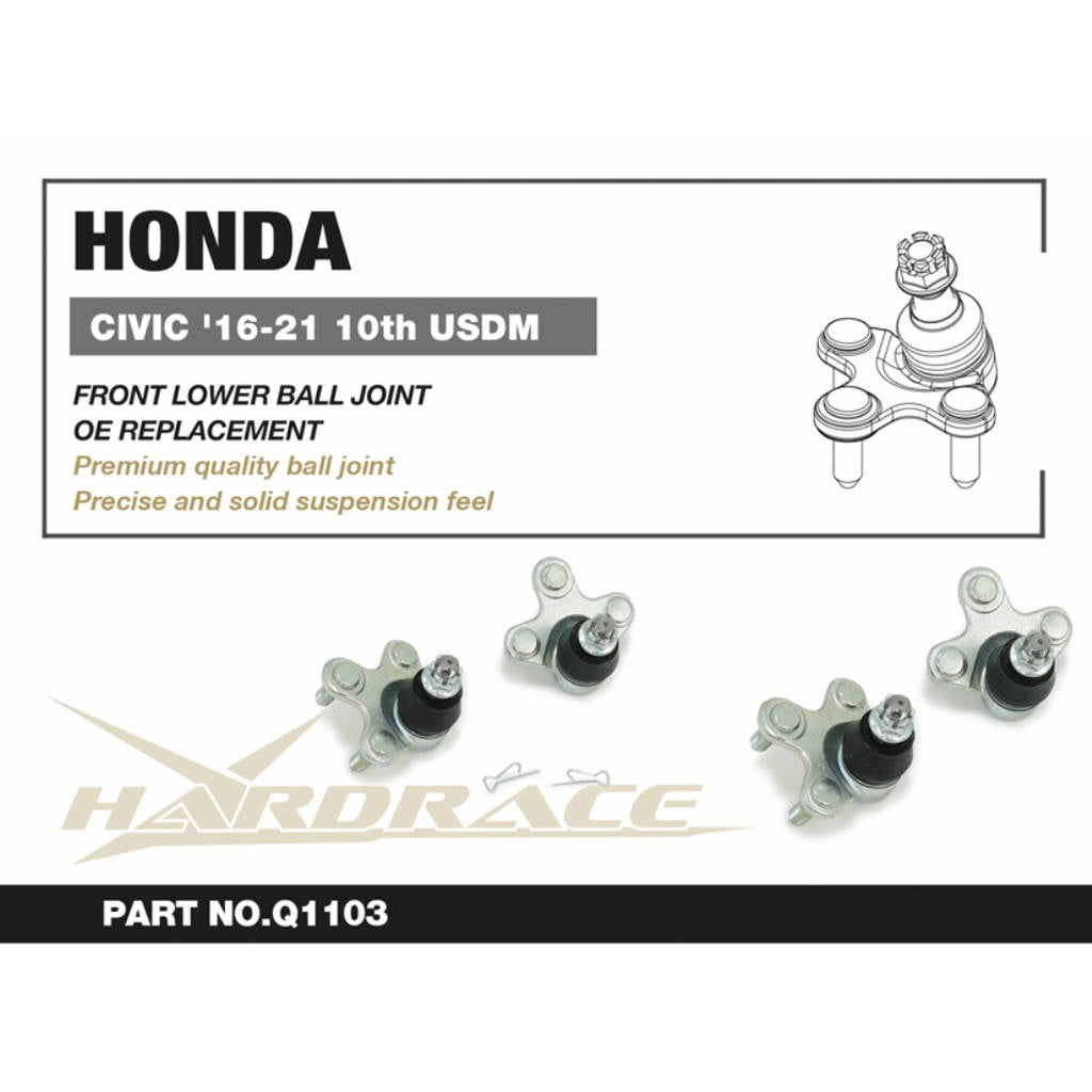 HARDRACE Q1103 Front Lower Ball Joint - 2PCS / SET OE Replacement, for USDM USE ONLY for HONDA CIVIC 10th '16-21 Photo-1