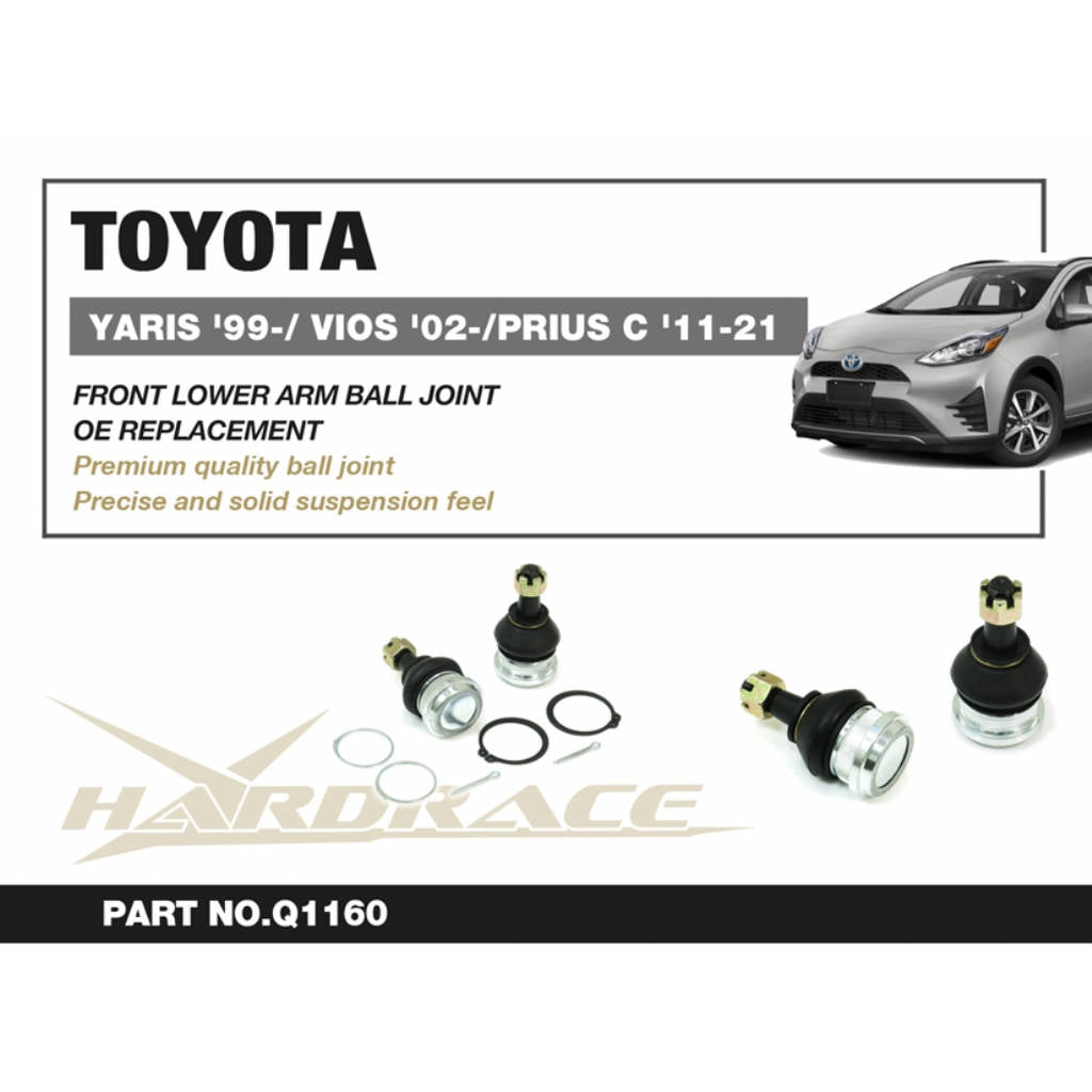 HARDRACE Q1160 Front Lower Arm Ball Joint OE Replacement - 2PCS / SET for TOYOTA YARIS '99- / VIOS '02- / PRIUS C '11-21 Photo-1