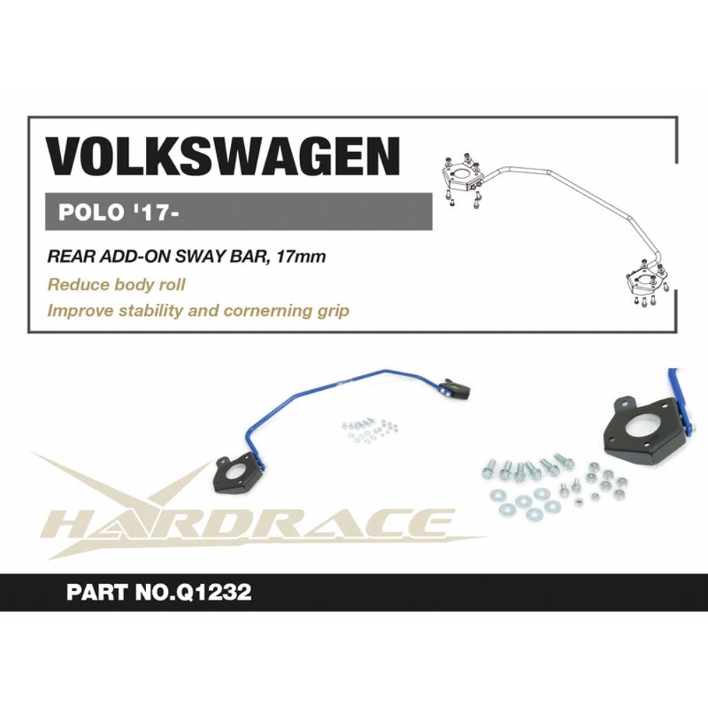 HARDRACE Q1232 Rear ADD-ON Sway Bar, 17mm - 3PCS / SET for VW POLO '17- / SKODA FABIA '21- / AUDI A1 '18- Photo-1