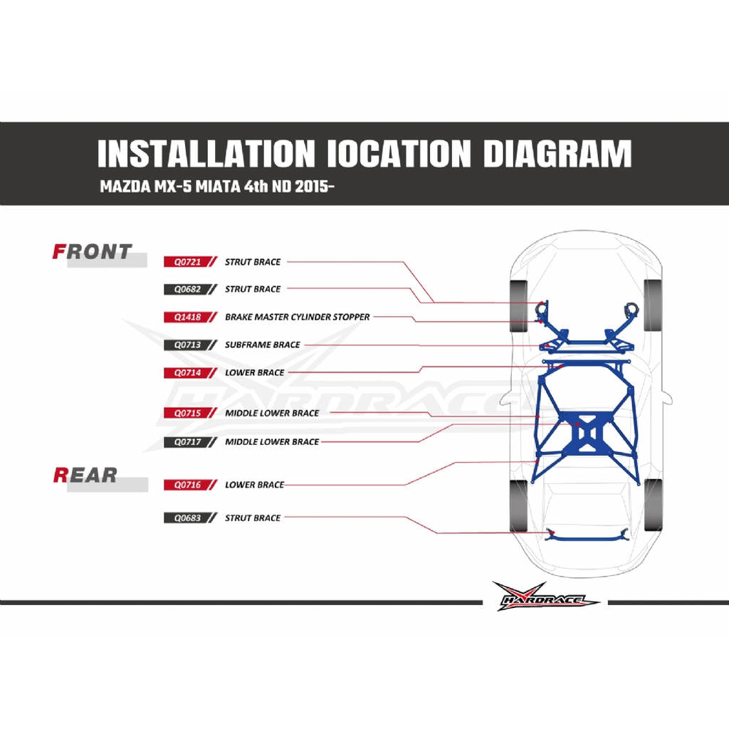 HARDRACE Q0717 MIDDLE Lower 4-POINTS Brace - 1PCS / SET for MAZDA MIATA / MX-5 ND '15- Photo-6