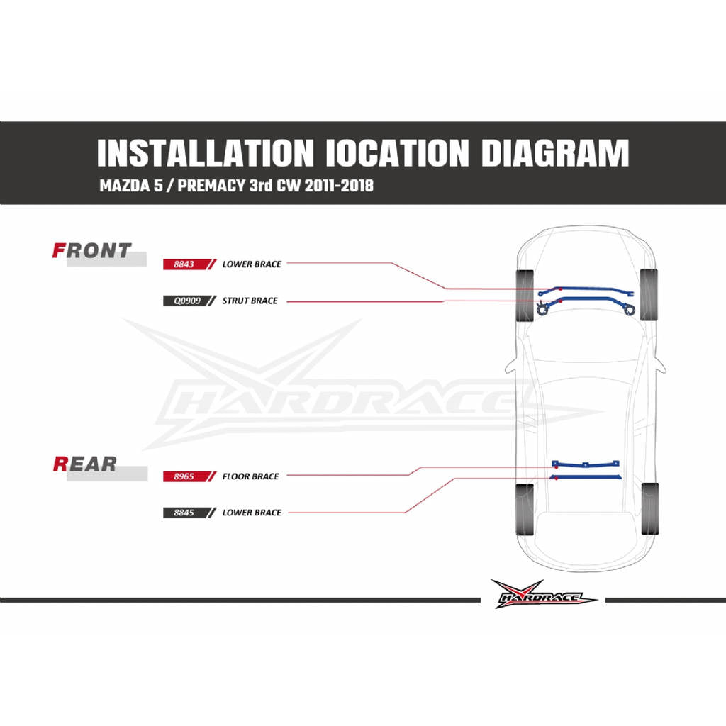 HARDRACE Q0909 Front STRUT Brace - 1PCS / SET for MAZDA 5 '11-16 CW Photo-5