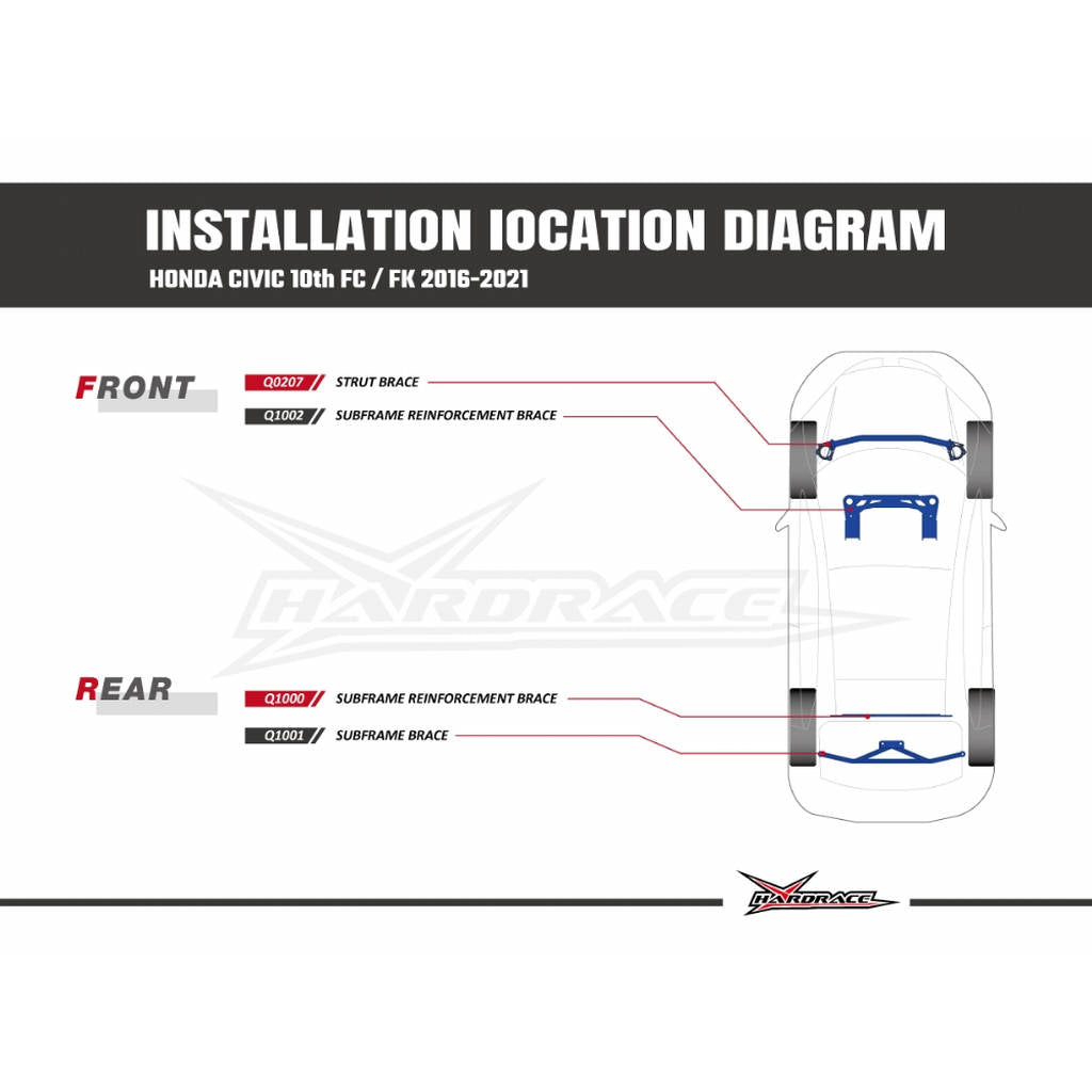 HARDRACE Q1001 Rear SUB-FRAME Brace - 1PCS / SET for HONDA CIVIC TYPE-R '18- Photo-1
