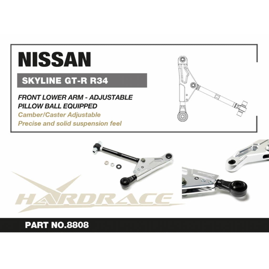 HARDRACE 8808 Front lower arm - adjustable (pillow ball) - 2pcs/set for NISSAN Skyline GT-R (R32 / R33 / R34) Photo-1