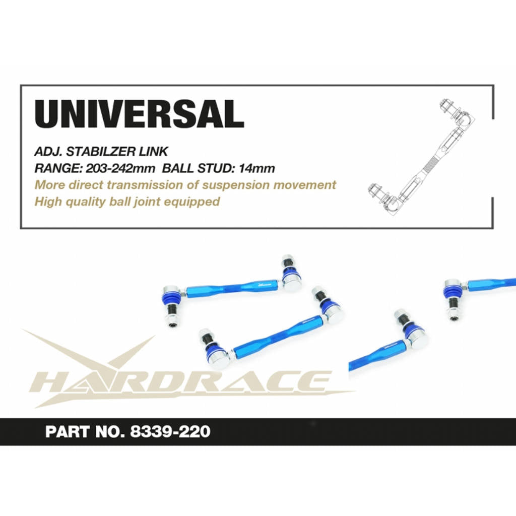 HARDRACE 8339-220 Adj. Stabilizer link Range: 203-242mm (14mm stud rod end) - 2pcs/set Universal Photo-1