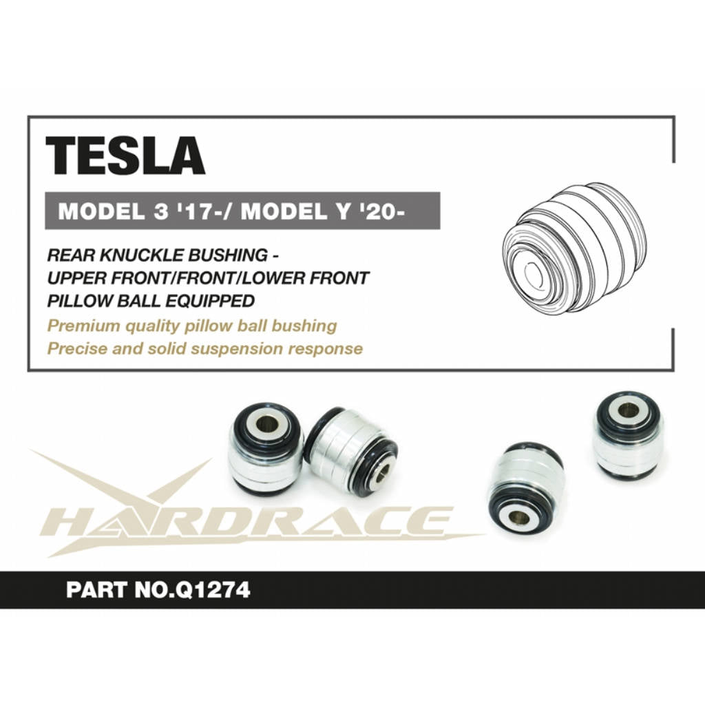 HARDRACE Q1274 Rear knuckle bushing v2. - upper front / front / lower front (pillow ball) - 2pcs / set for TESLA Model 3 2017+ / Model Y 2020+ Photo-1