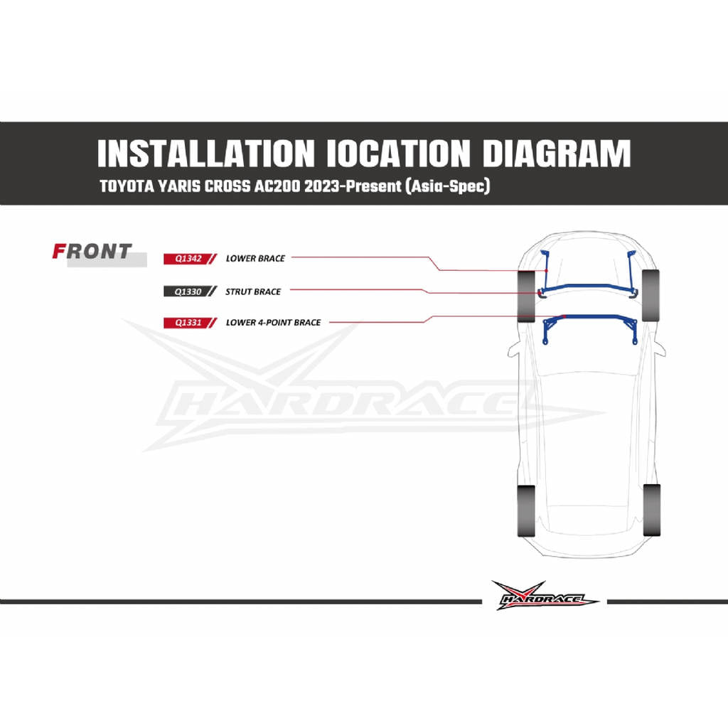 HARDRACE Q1331 Front lower 4-points brace - 1 Pcs/Set for TOYOTA Yaris Cross (AC200) 2023+ Photo-1