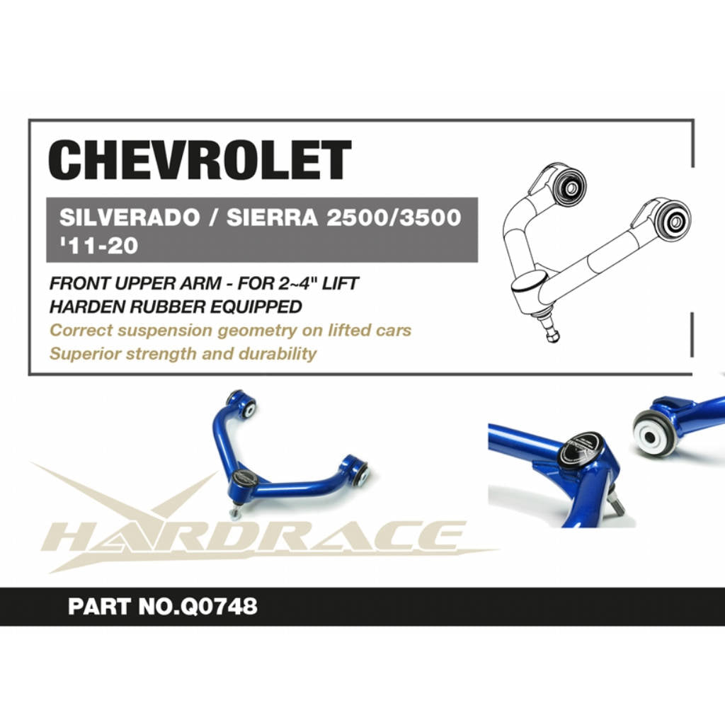 HARDRACE Q0748 Front upper arm- lift 2~4 inches (harden rubber) - 2 Pcs/Set for CHEVROLET Silverado / GMC Sierra (2500 / 3500) 2011-2020 Photo-1