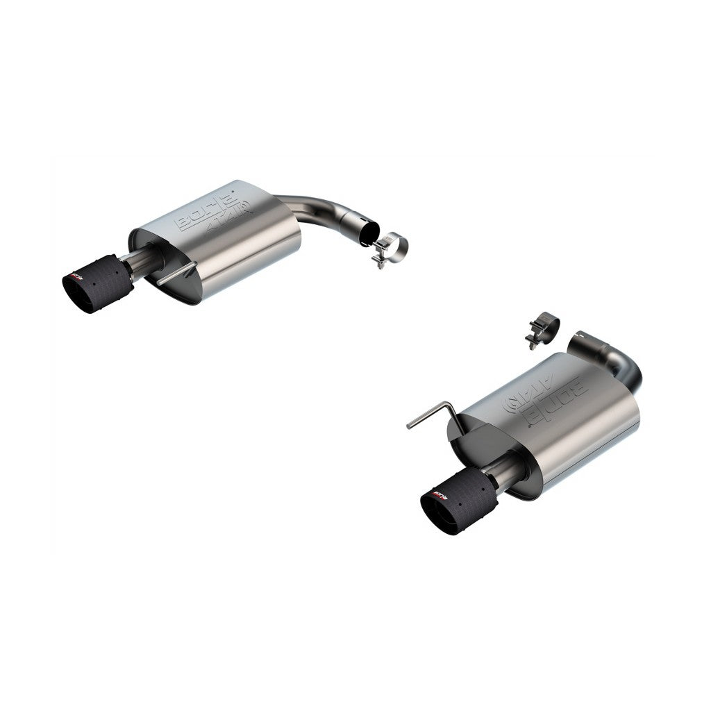 BORLA 11984CFBA Exhaust system Axle-Back ATAK 2.5" S RD SE AC CFBA SR Tip: 4" RD X 6.62" Carbon fiber black anodized (Non-active exhaust) for FORD Mustang GT 5.0L V8 2024 Photo-0