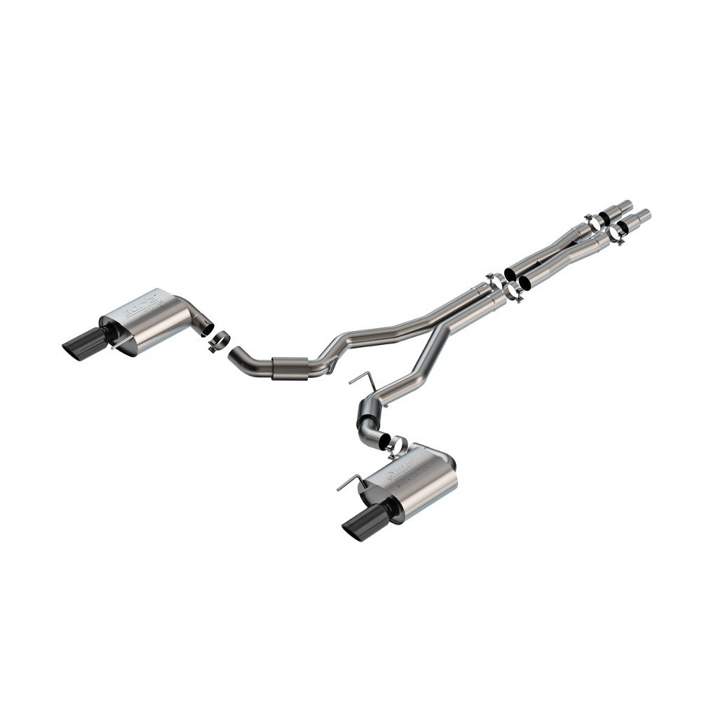 BORLA 140961BC Exhaust system Cat-Back ATAK 3" S RD RL AC BC SR Tip: 4" RD X 10.50" Black chrome (Non-active exhaust) for FORD Mustang GT 5.0L V8 2024 Photo-0