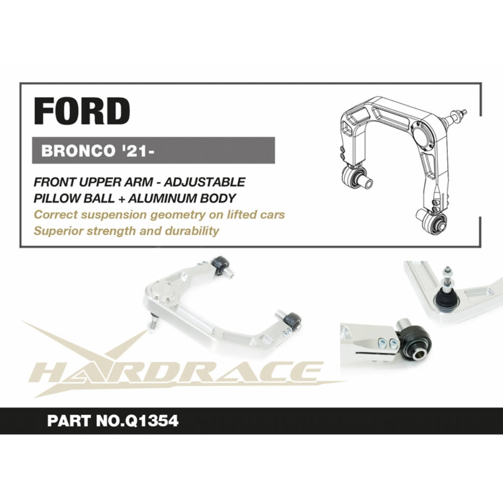 HARDRACE Q1354 Adj. Front Upper Arm - Aluminum Body (Harden Rubber) 2pcs for FORD Bronco 2021+ Photo-1
