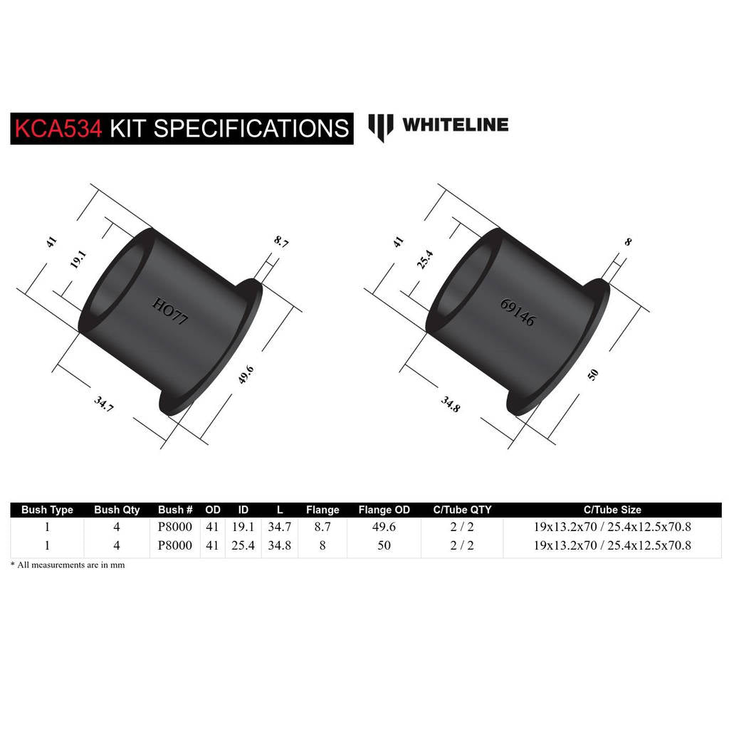 WHITELINE KCA534 Rear Control Arm Bushing Kit - Offset Camber/Toe - Pontiac GTO Photo-4
