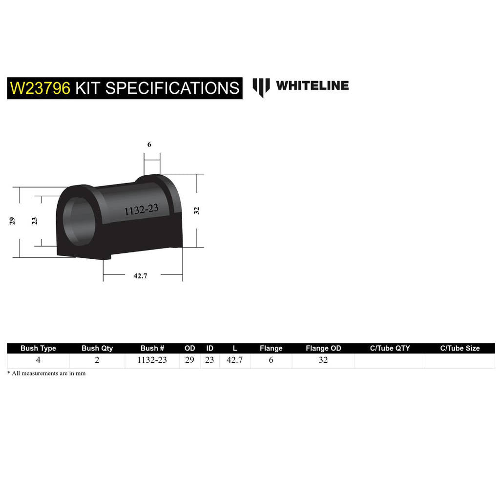 WHITELINE W23796 Sway Bar Mount - Bushing Kit 23mm Photo-4