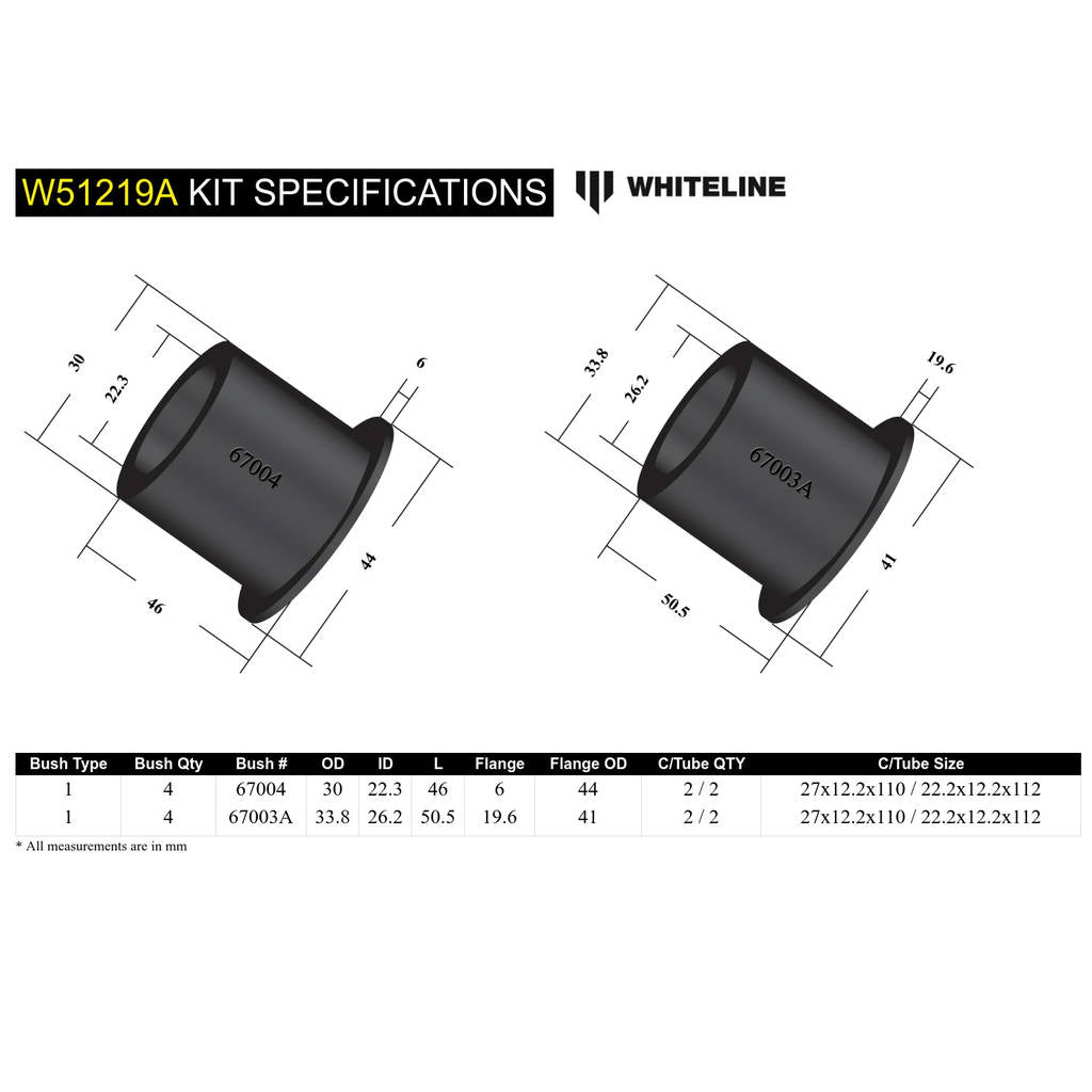WHITELINE W51219A Front Upper Control Arm Bushing Kit Photo-4