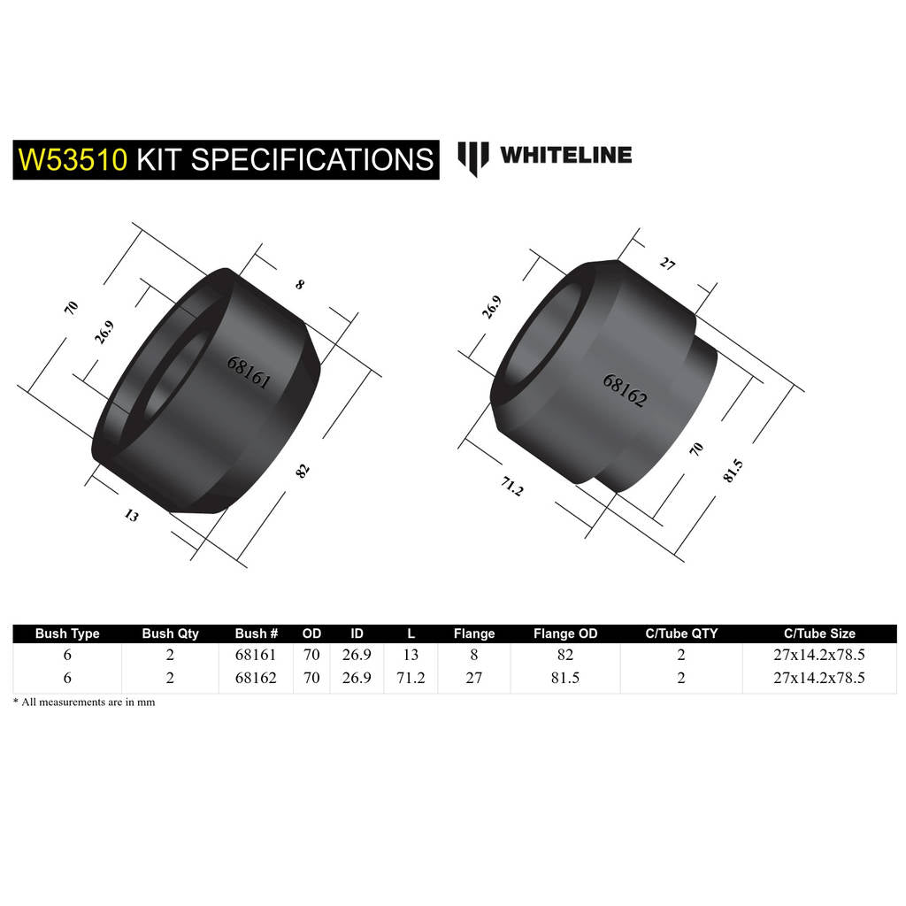 WHITELINE W53510 Front Lower Control Arm - Inner Front Bushing Kit for Ford Falcon/Fairlane AU-BF/FPV Photo-4