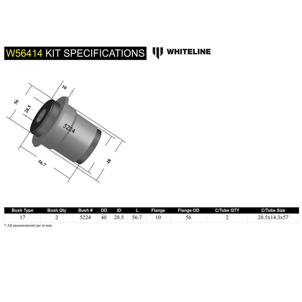 WHITELINE W56414 Front Lower Control Arm - Inner Rear Bushing Kit for Mazda MX5 ND Photo-3