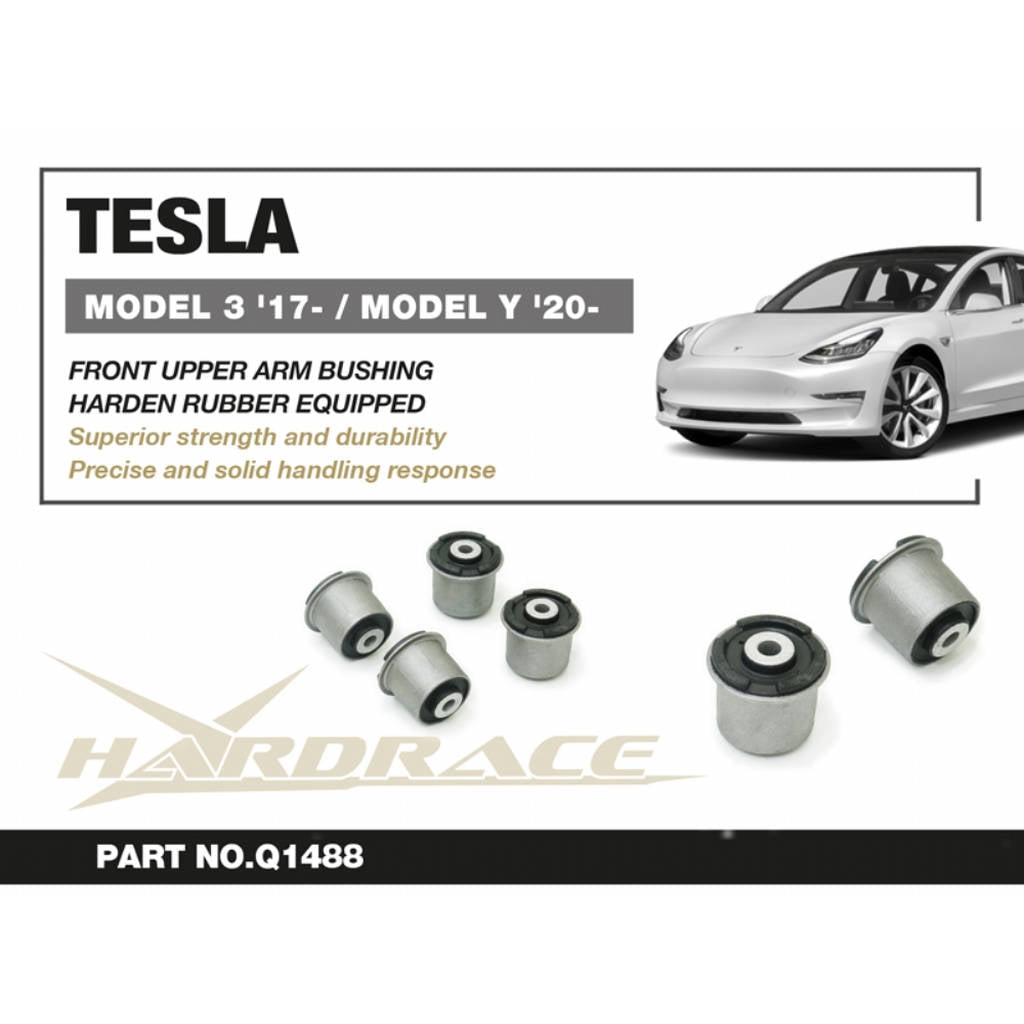 HARDRACE Q1488 Front Upper Arm Bushing (Harden Rubber) 4pcs for TESLA Model 3 2017+ / Model Y 2020+ Photo-1