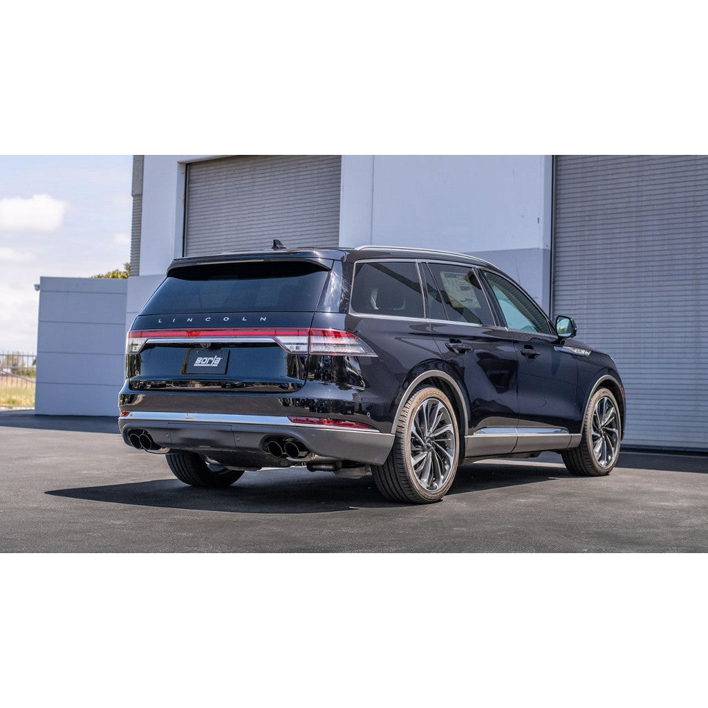 BORLA 140820BC Cat-Back Exhaust System 2.25", S-Type (4" RD X 8.0" And 4" RD X 7.25" Black Chrome Tips) for FORD Explorer ST / Explorer Platinum 3.0L V6 2020-2023 Photo-1