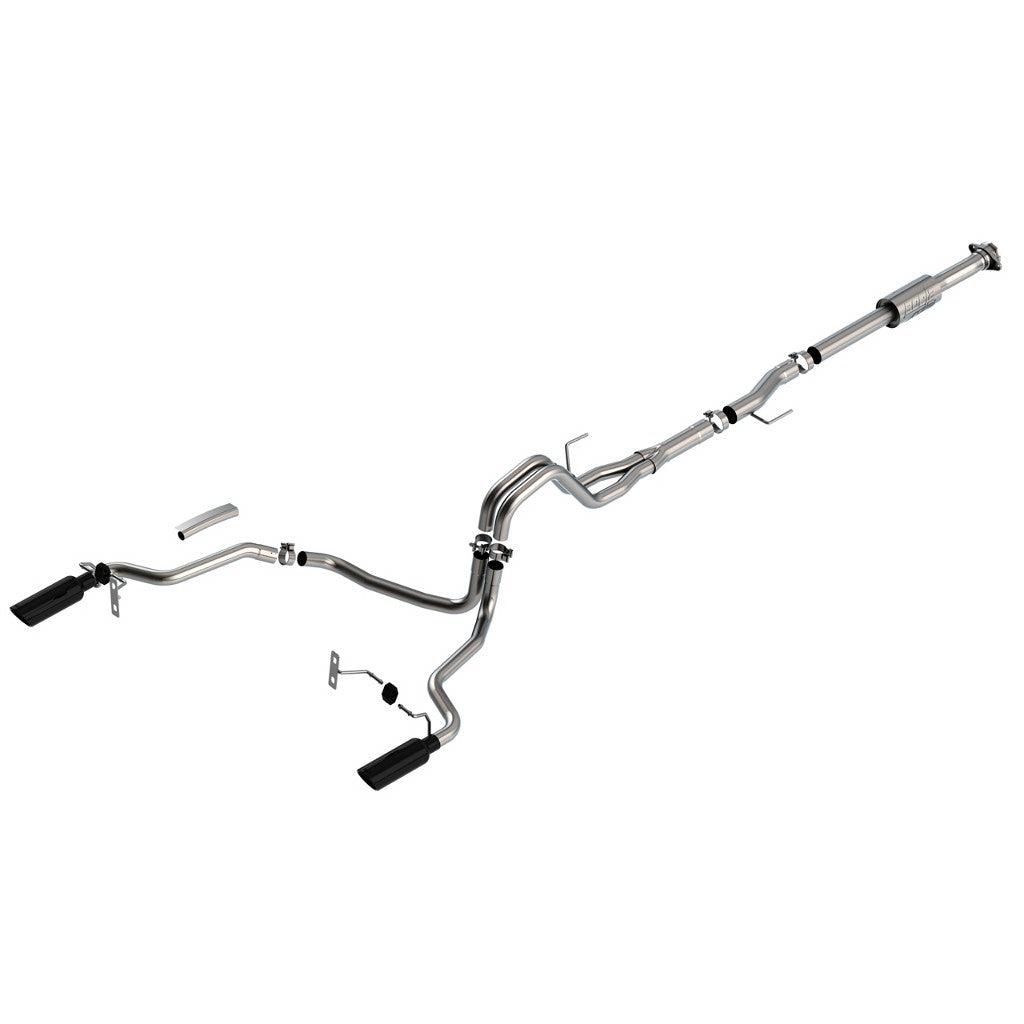 BORLA 140864BC Cat-Back Exhaust System 3", 2.25", ATAK (4" RD X 14" Black Chrome Tips) for FORD F-150 2.7 L / 3.5 L V6 2021-2023 Photo-0