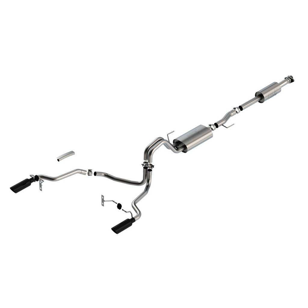 BORLA 140879BC Cat-Back Exhaust System 3", 2.25", ATAK (4" RD X 14" Black Chrome Tips) for FORD F-150 3.3L V6 2021-2023 Photo-0