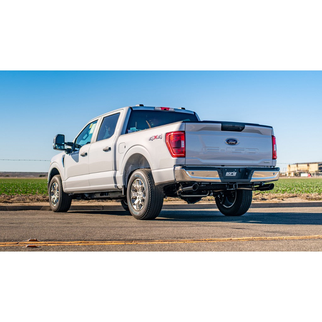 BORLA 140879BC Cat-Back Exhaust System 3", 2.25", ATAK (4" RD X 14" Black Chrome Tips) for FORD F-150 3.3L V6 2021-2023 Photo-1