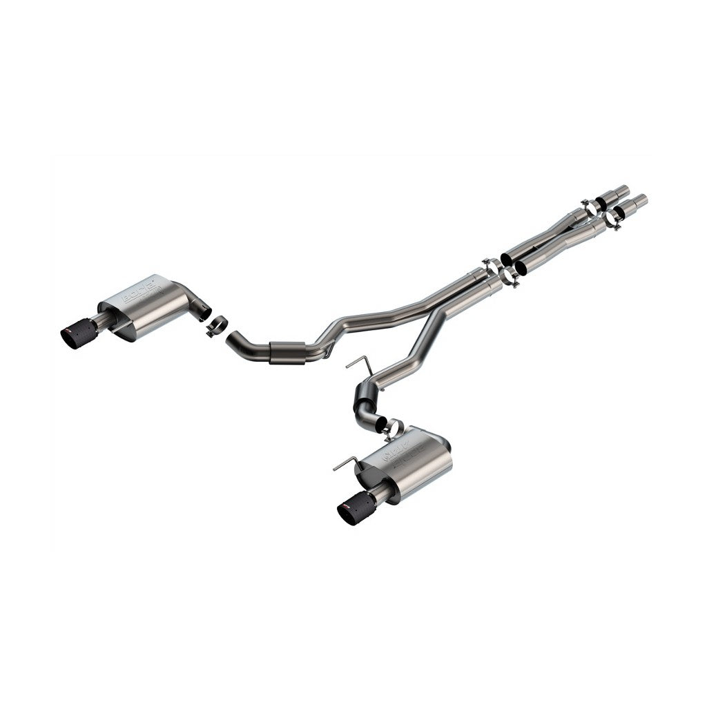 BORLA 140961CFBA Cat-Back Exhaust System 3", ATAK (4" RD X 6.95" Carbon Fiber Black Anodized Tips), Non-Active Exhaust for FORD Mustang GT 5.0L V8 2024 Photo-0