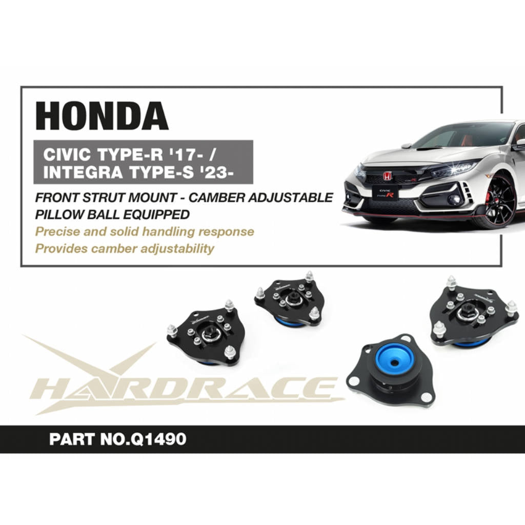 HARDRACE Q1490 Front Strut Mount (Pillow Ball), 2pcs for HONDA Civic Type-R 2017- / ACURA Integra Type-S 2023- Photo-1