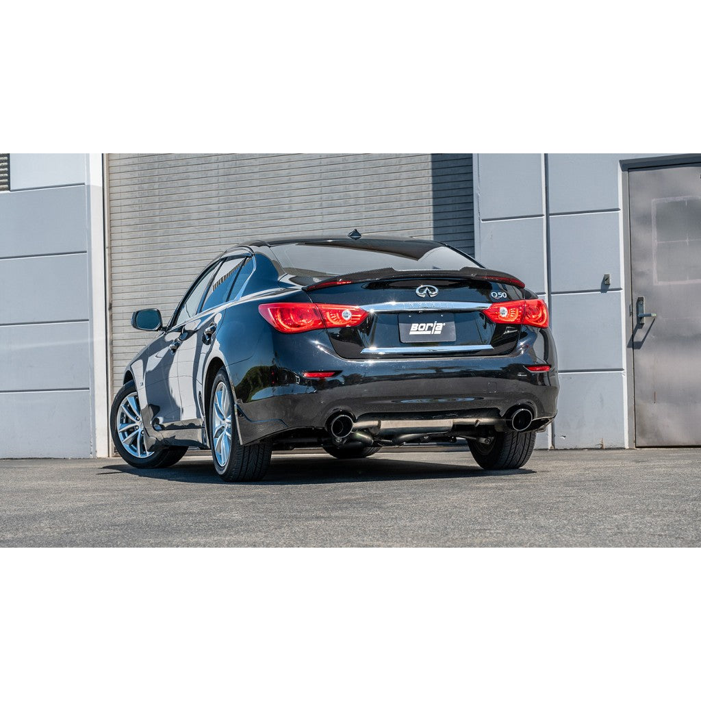 BORLA 140977BC Cat-Back Exhaust System 2.50", S-Type (4.50" RD X 6.00" Black Chrome Tips) for INFINITI Q50 3.0L V6 2016-2024 Photo-1