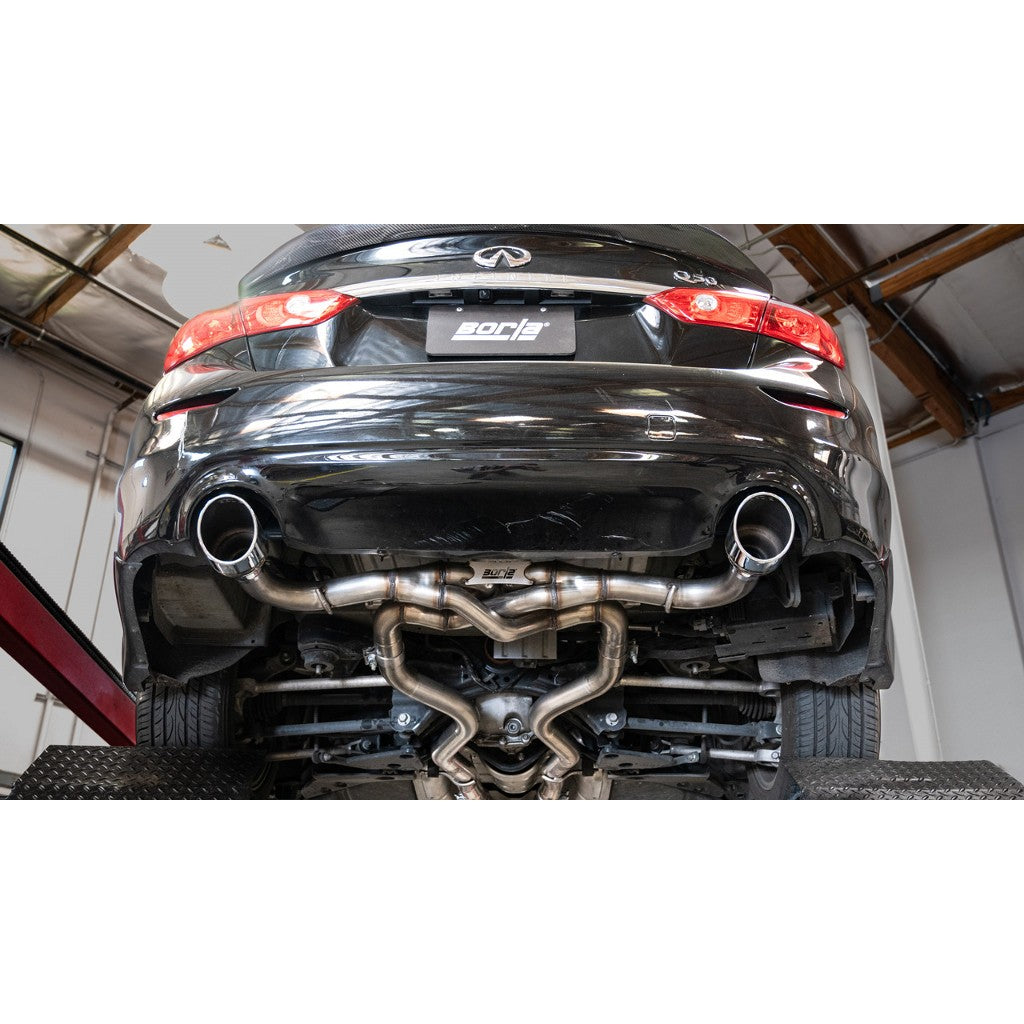 BORLA 140978 Cat-Back Exhaust System 2.50", ATAK (4.50" RD x 6.00" Bright Chrome Tips) for INFINITI Q50 3.0L V6 2016-2024 Photo-1